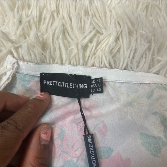 ◾️Pretty Little Thing Nude Floral Bardot Draped Skirt MIDI Dress - Picture 8 of 10